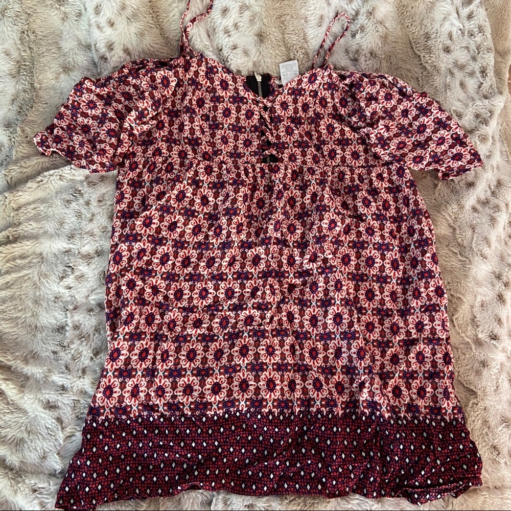 Patterned Cold-Shoulder Dress